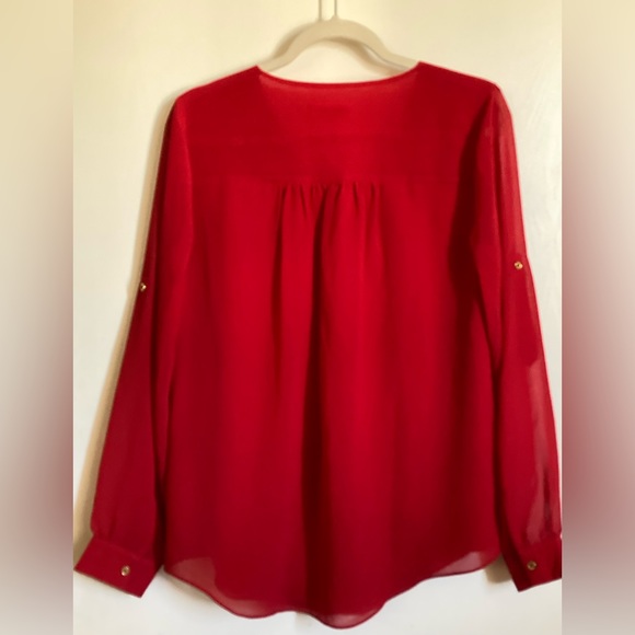 🌞Calvin Klein Red Adjustable Sleeve V-Neck Blouse #O - Picture 7 of 7